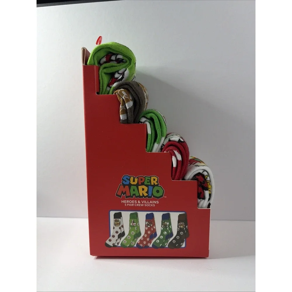 Nintendo Boys Super Mario Polyester Socks, Multicolor (5 Pack) Brand New